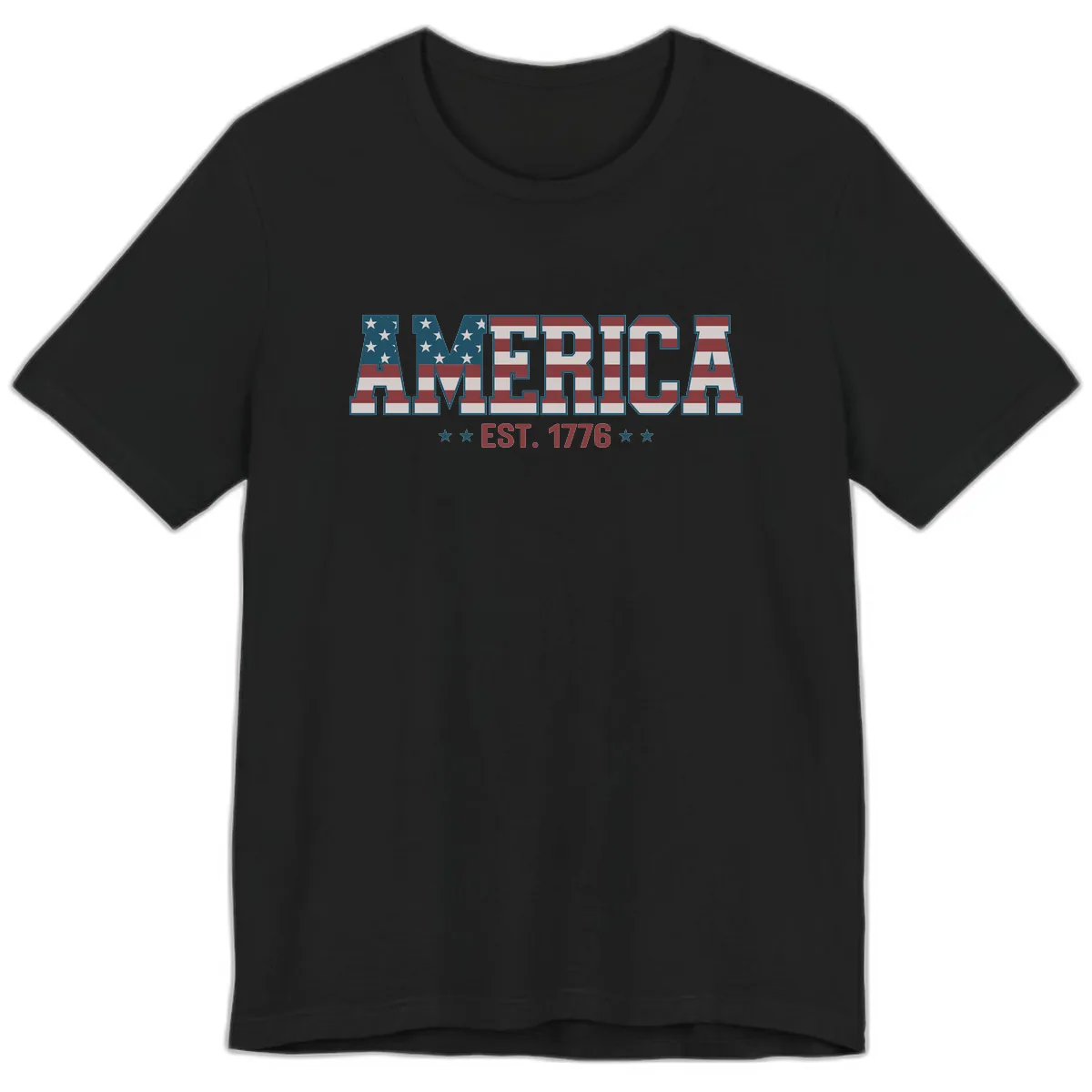 America Est. 1776 Flag Lettering Premium T-Shirt in Black