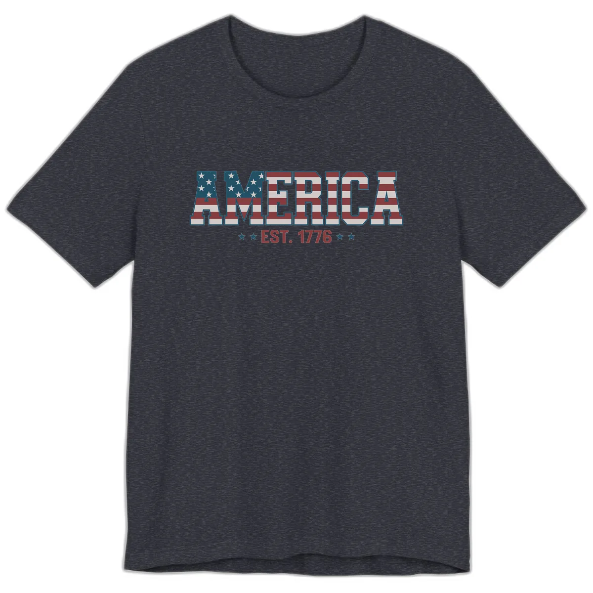 America Est. 1776 Flag Lettering Premium T-Shirt in Heather Navy