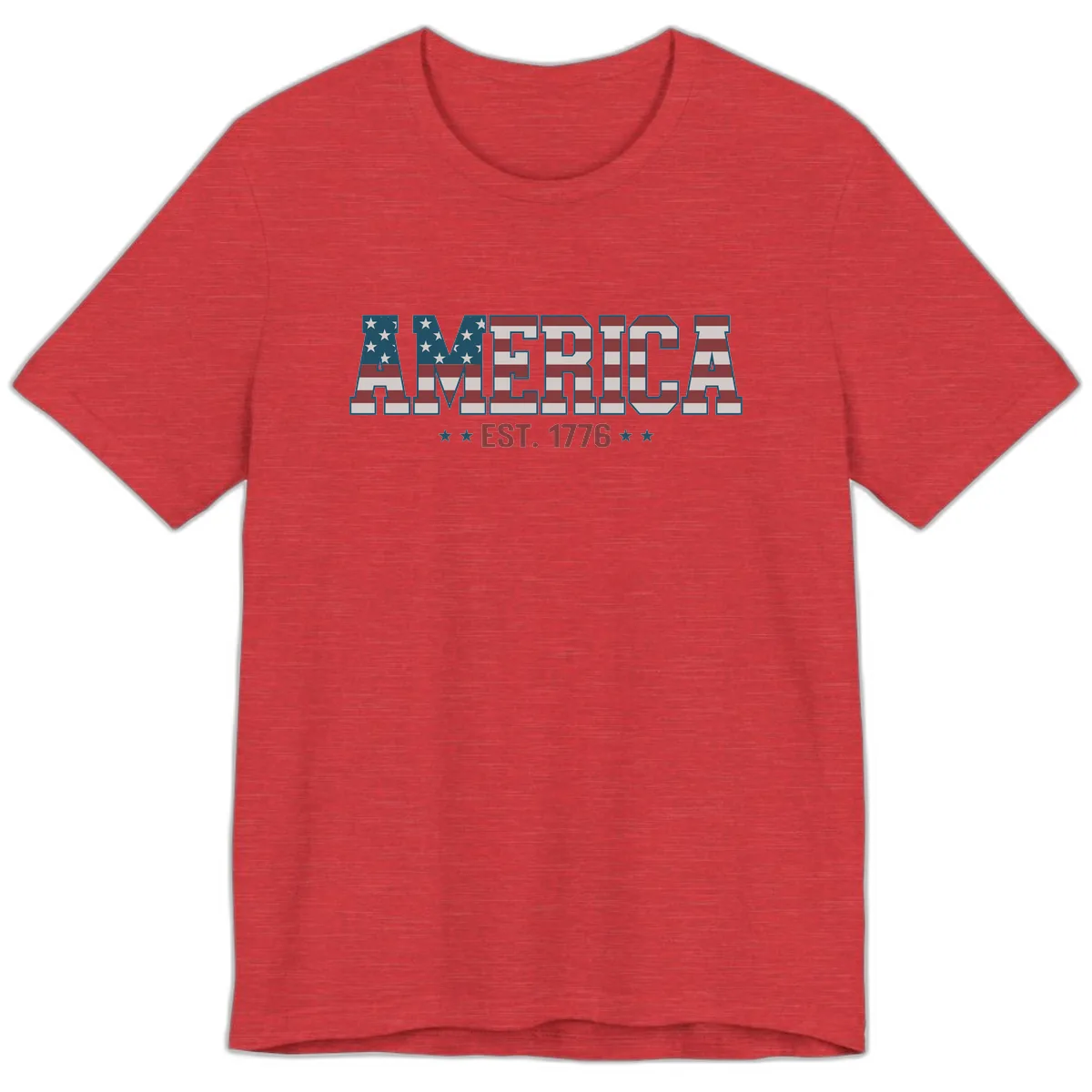 America Est. 1776 Flag Lettering Premium T-Shirt in Heather Red