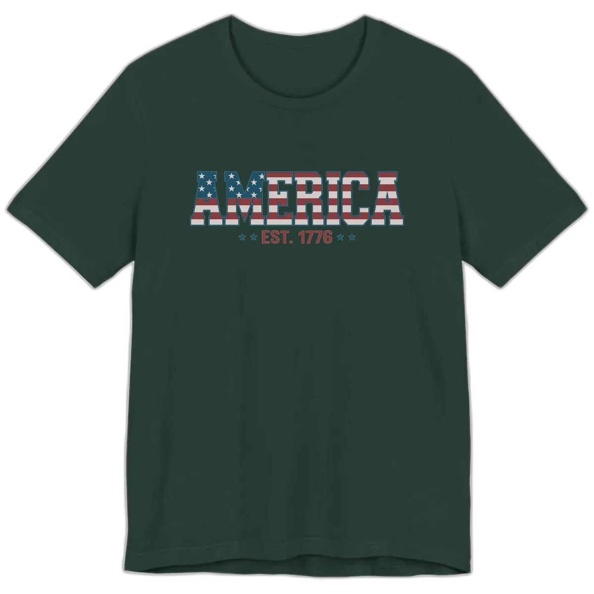 America Est. 1776 Flag Lettering Premium T-Shirt in Forest