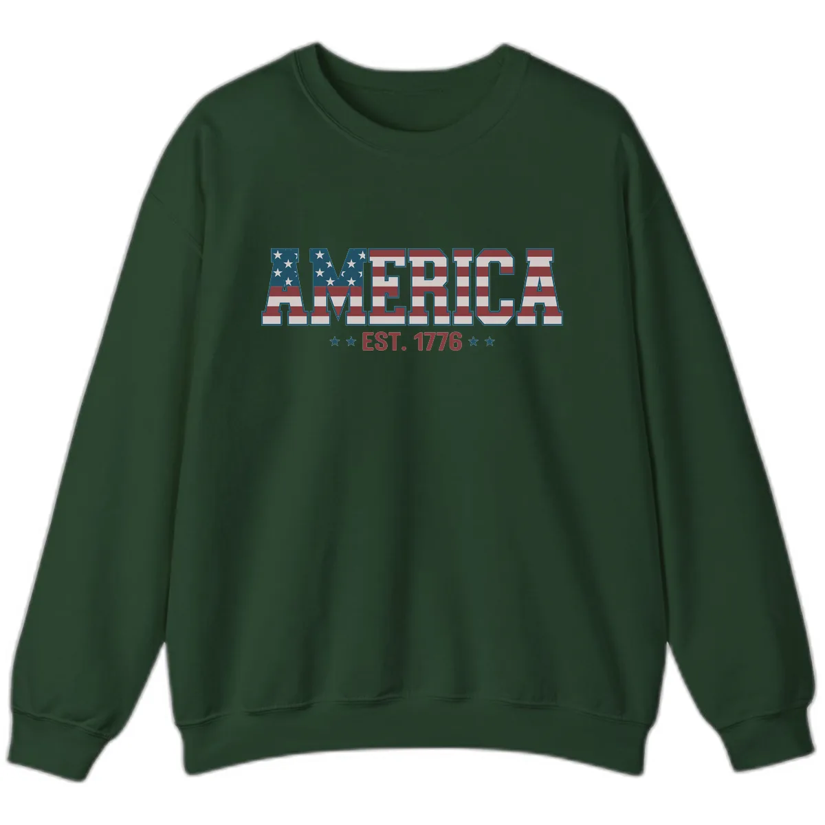 America Est. 1776 Flag Lettering Sweatshirt in Forest Green