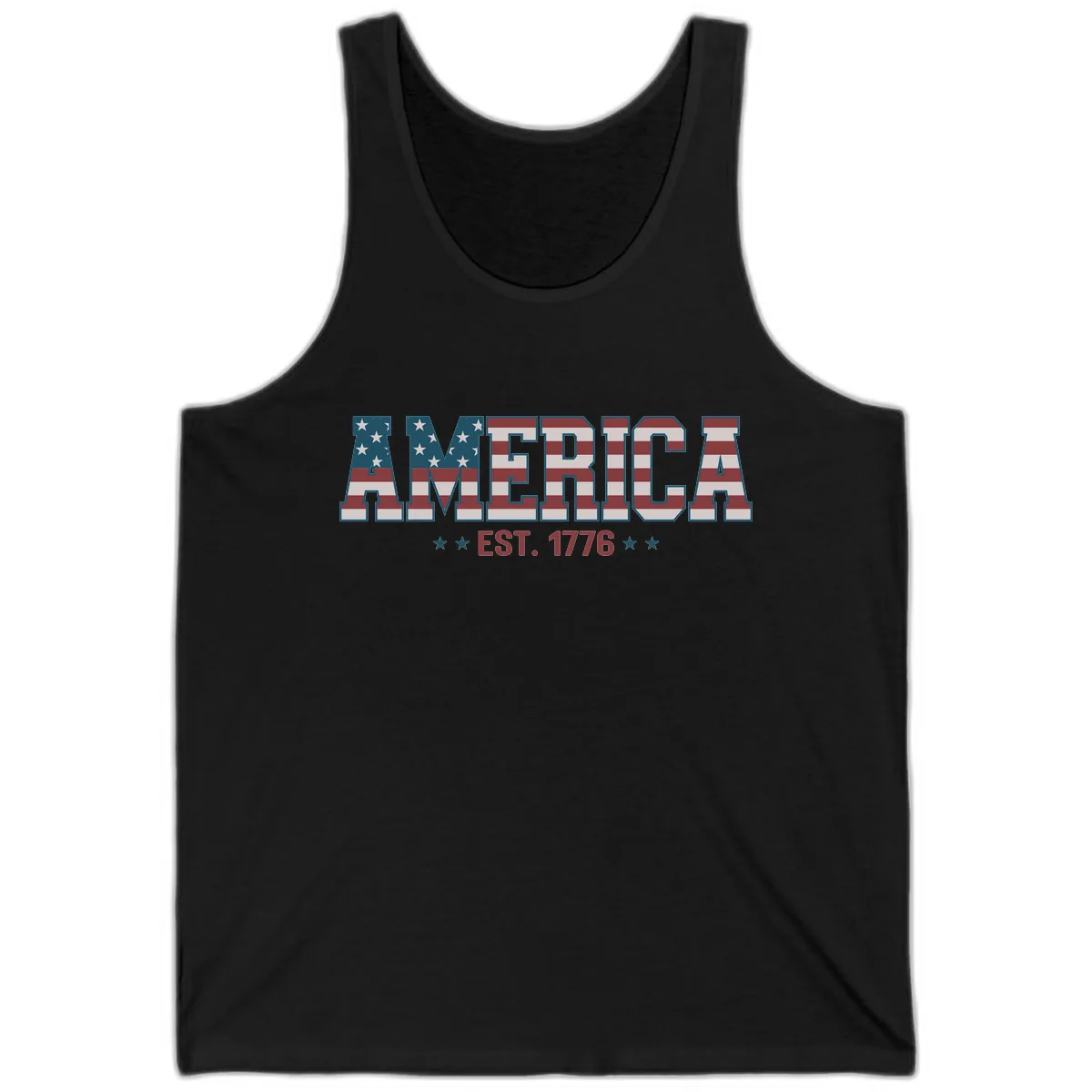 America Est. 1776 Flag Lettering Tank in Black
