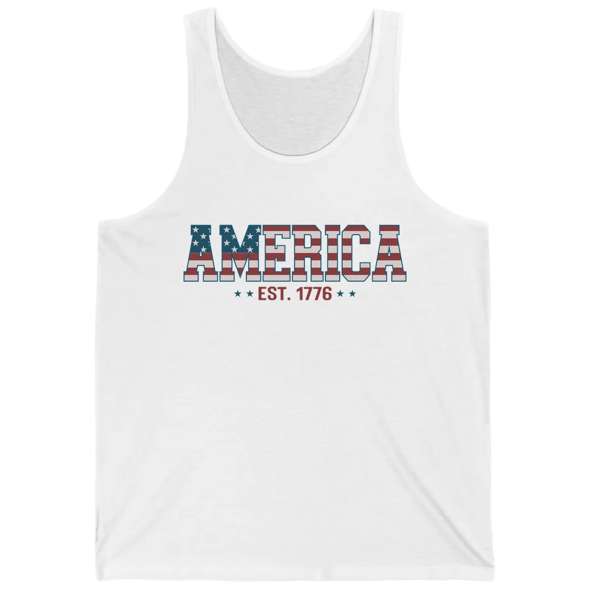 America Est. 1776 Flag Lettering Tank in White