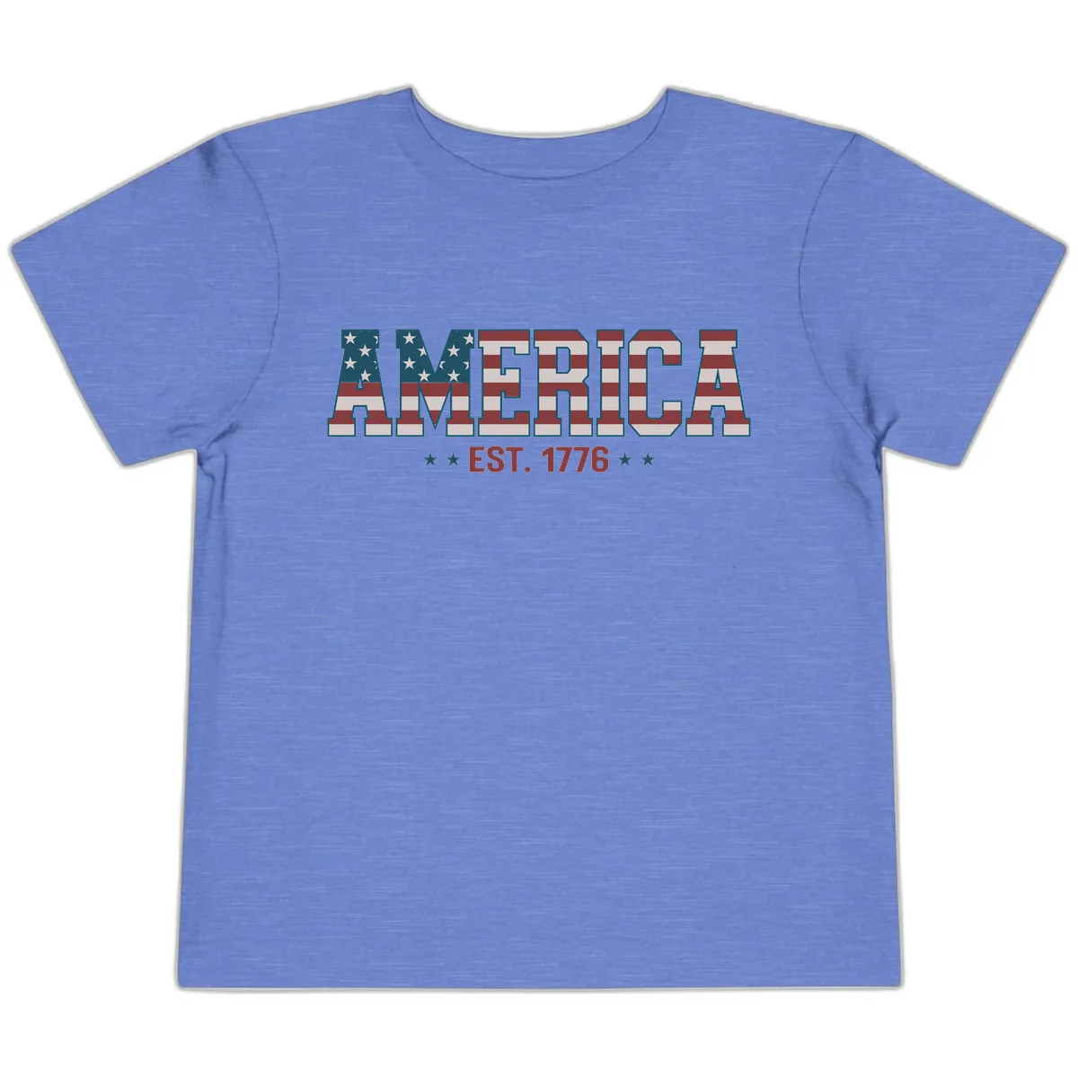 America Est. 1776 Flag Lettering Toddler T-Shirt in Heather Columbia Blue