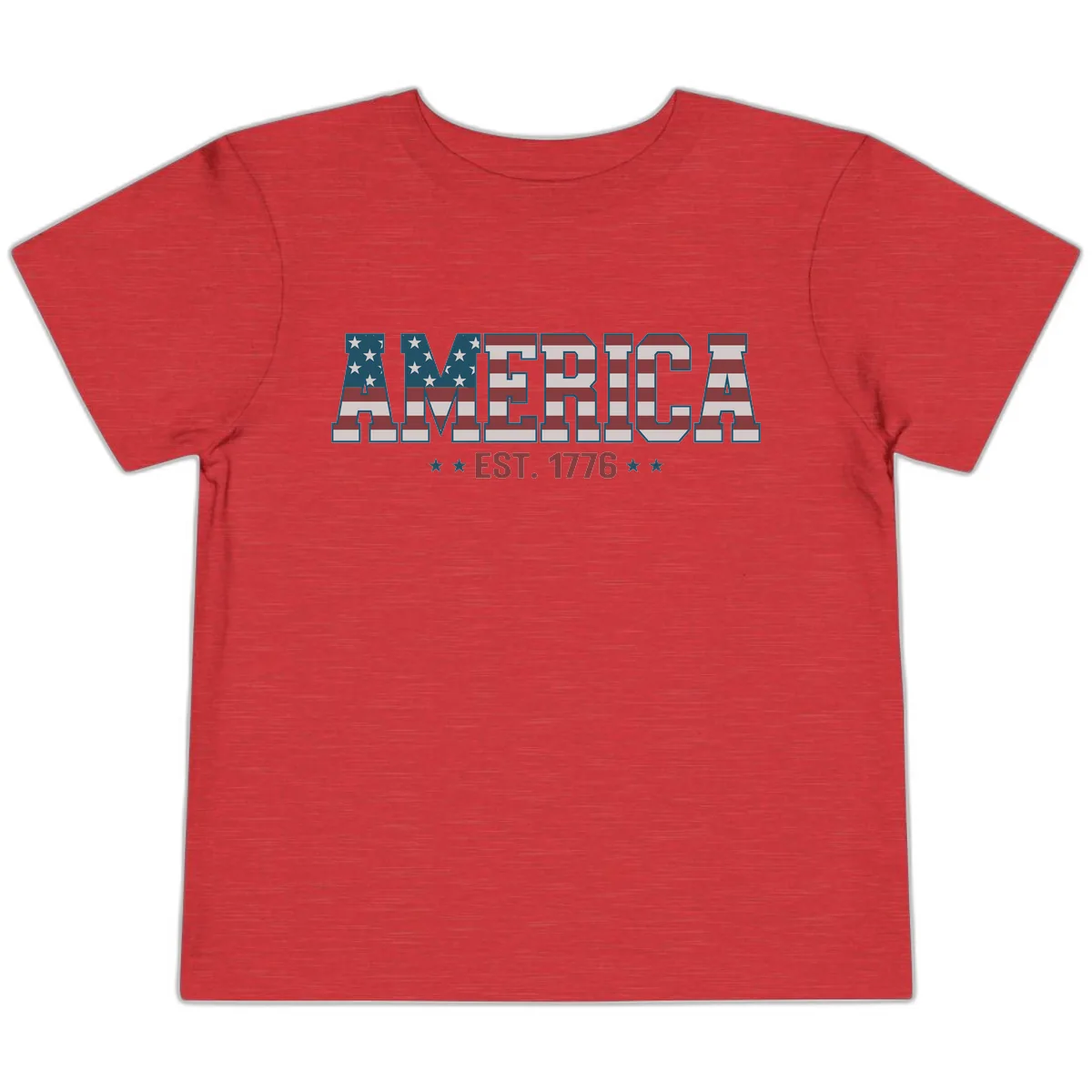 America Est. 1776 Flag Lettering Toddler T-Shirt in Heather Red