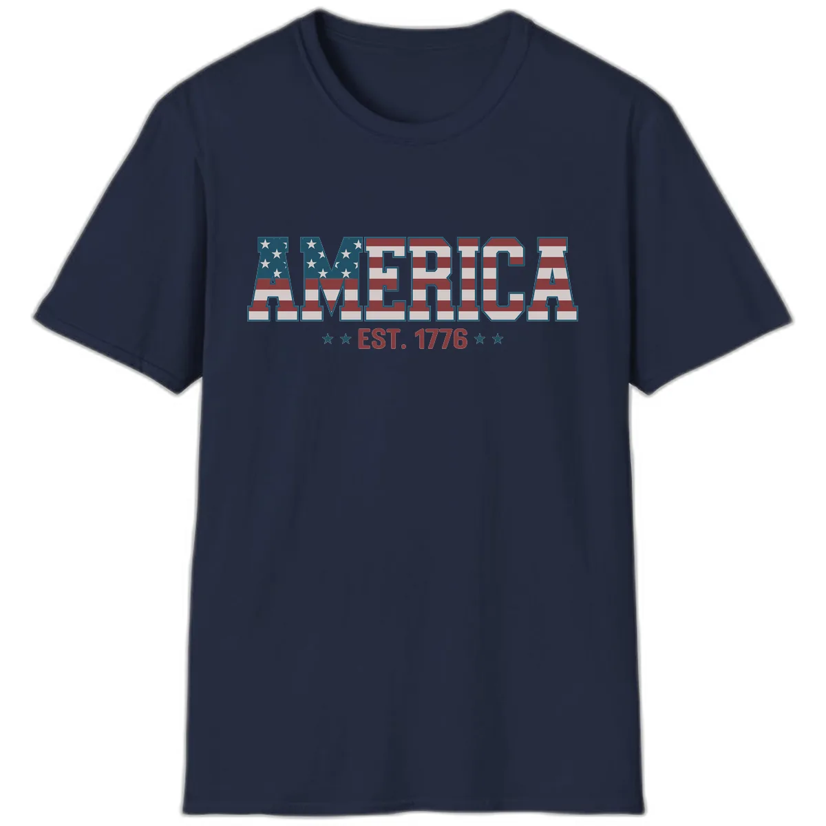 America Est. 1776 Flag Lettering T-Shirt in Navy