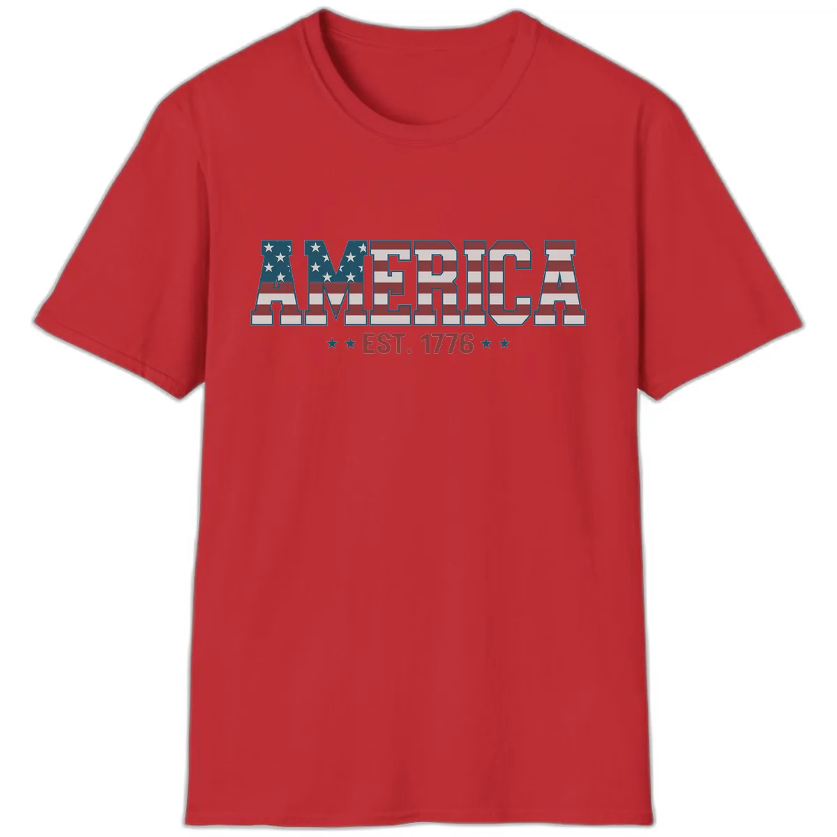 America Est. 1776 Flag Lettering T-Shirt in Red