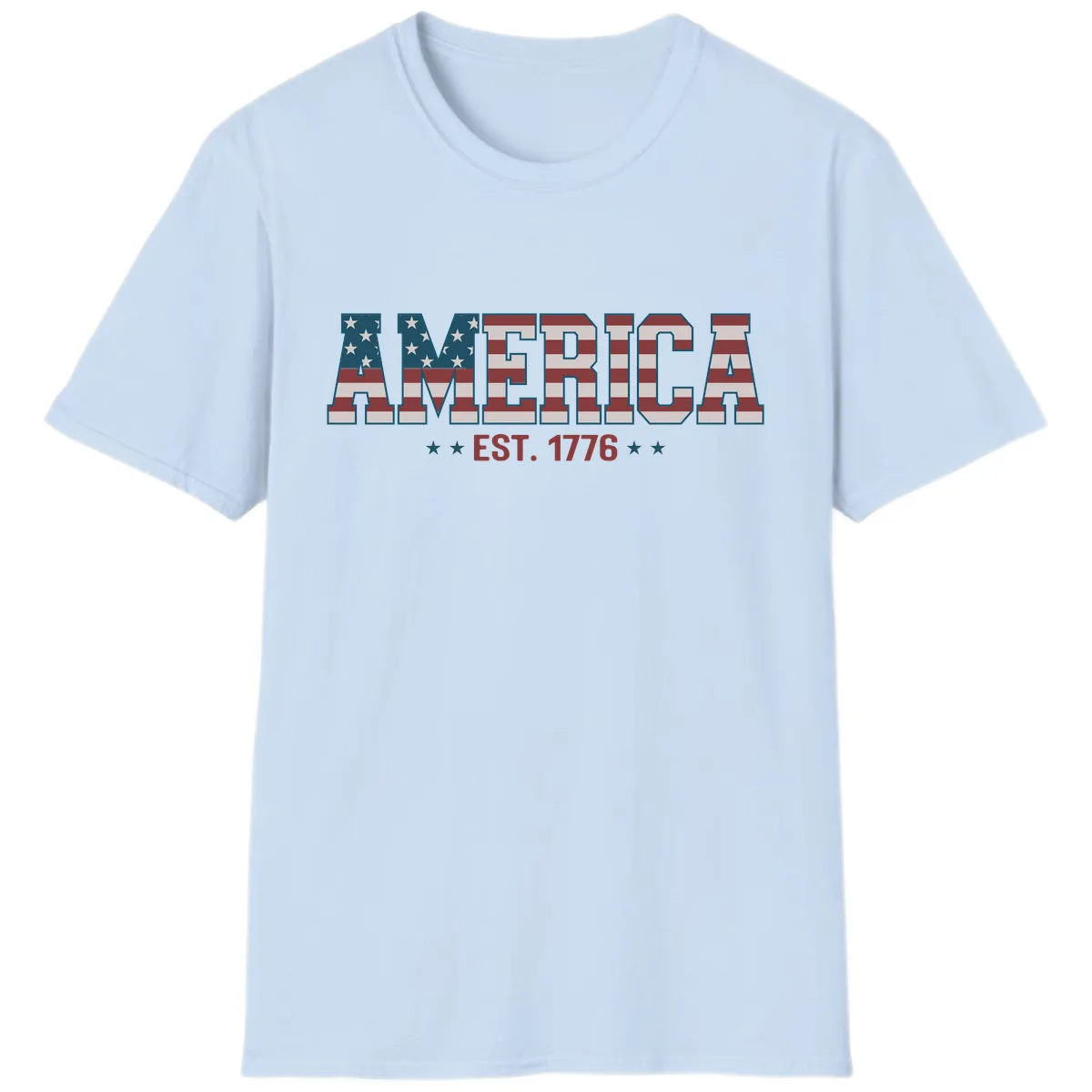 America Est. 1776 Flag Lettering T-Shirt in Light Blue
