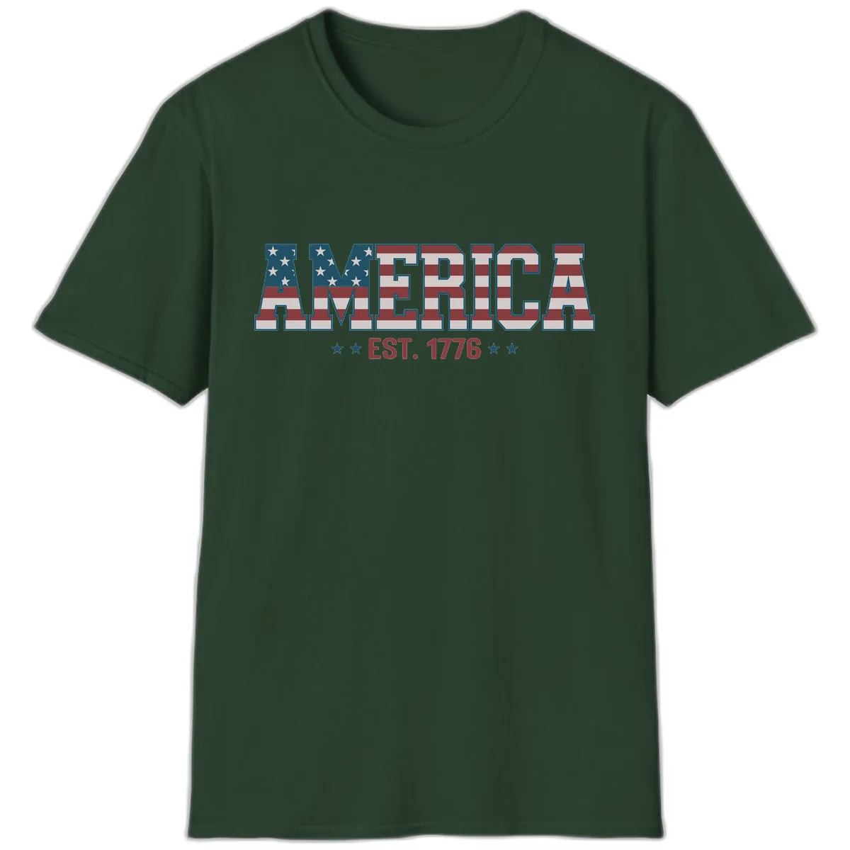 America Est. 1776 Flag Lettering T-Shirt in Forest Green