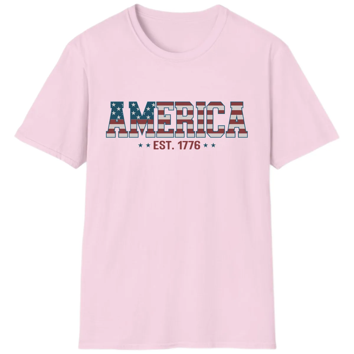 America Est. 1776 Flag Lettering T-Shirt in Light Pink