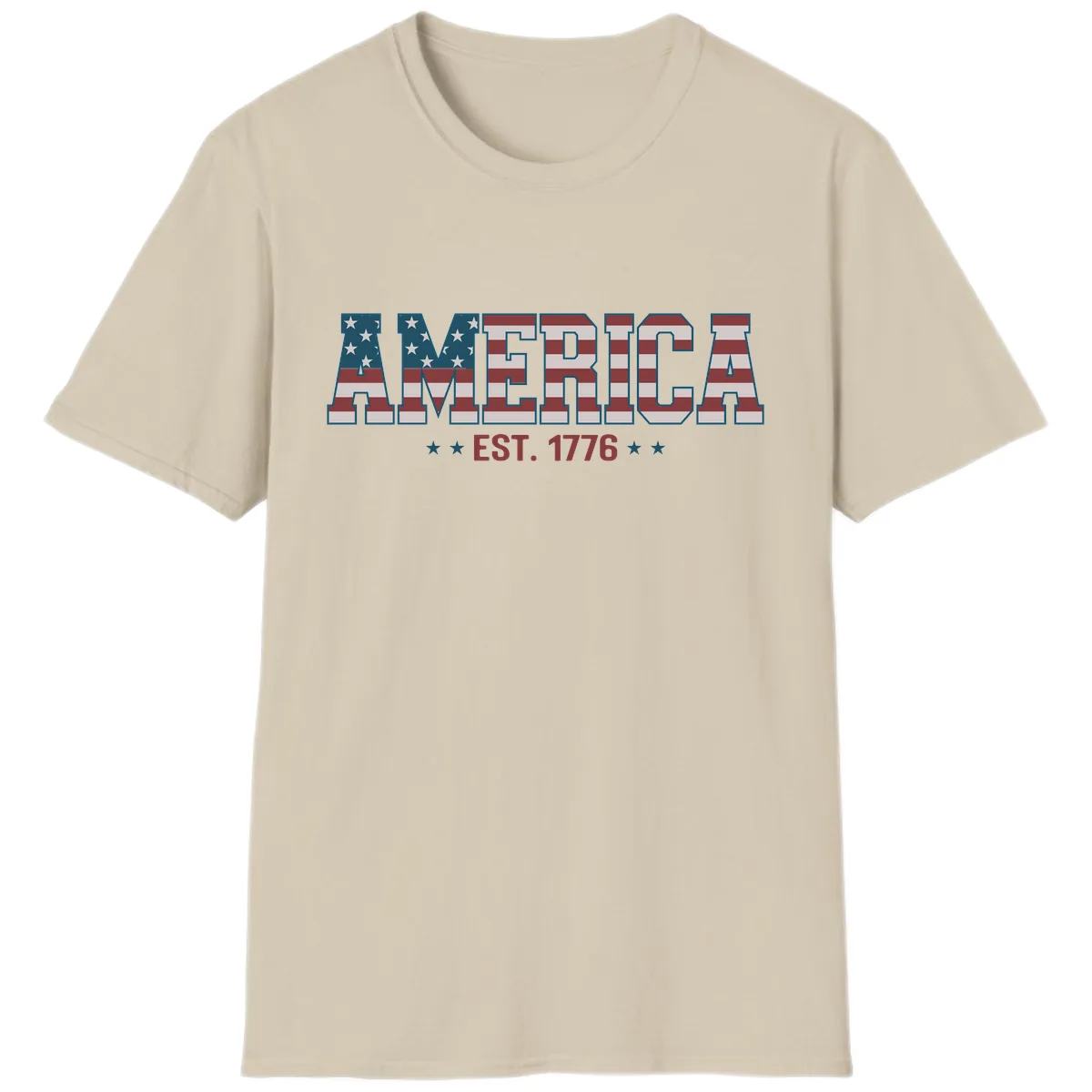 America Est. 1776 Flag Lettering T-Shirt in Sand