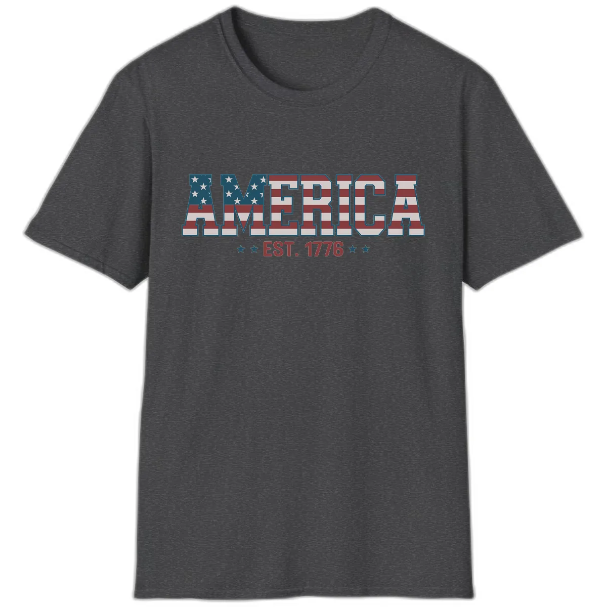 America Est. 1776 Flag Lettering T-Shirt in Dark Heather