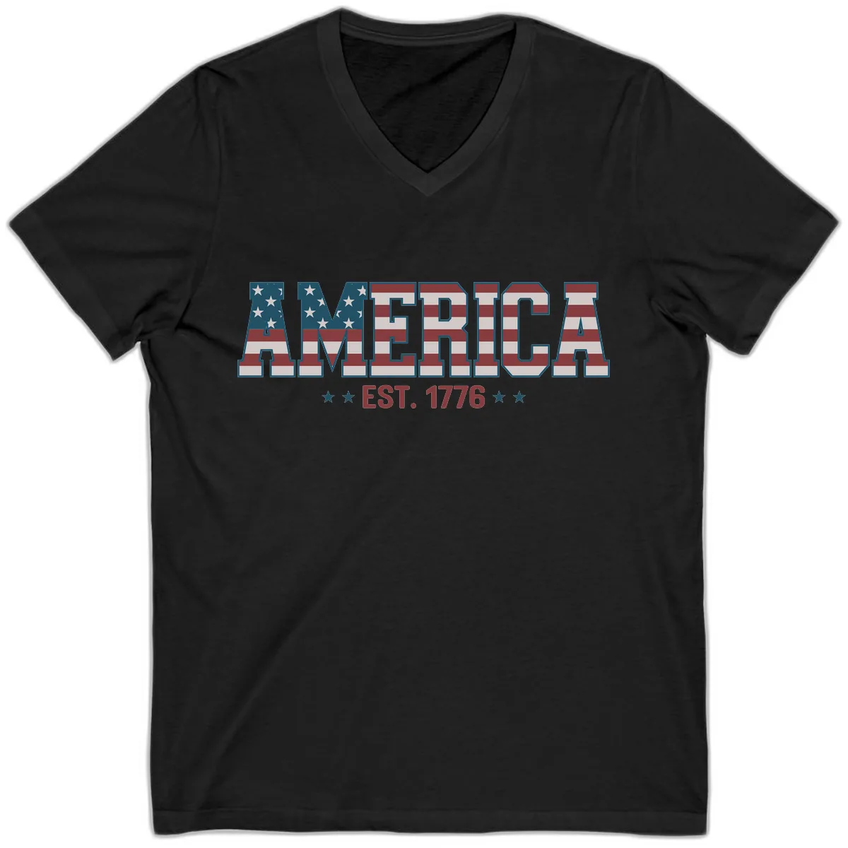 America Est. 1776 Flag Lettering V-Neck in Black