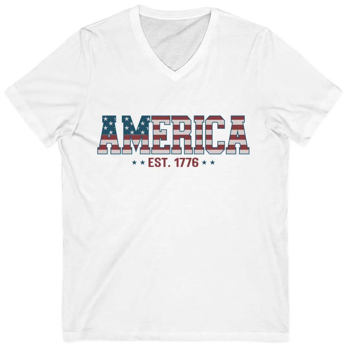 America Est. 1776 Flag Lettering V-Neck in White