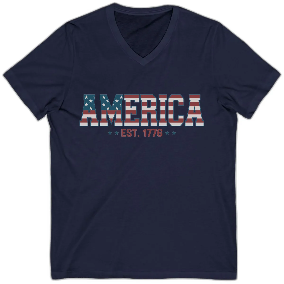 America Est. 1776 Flag Lettering V-Neck in Navy
