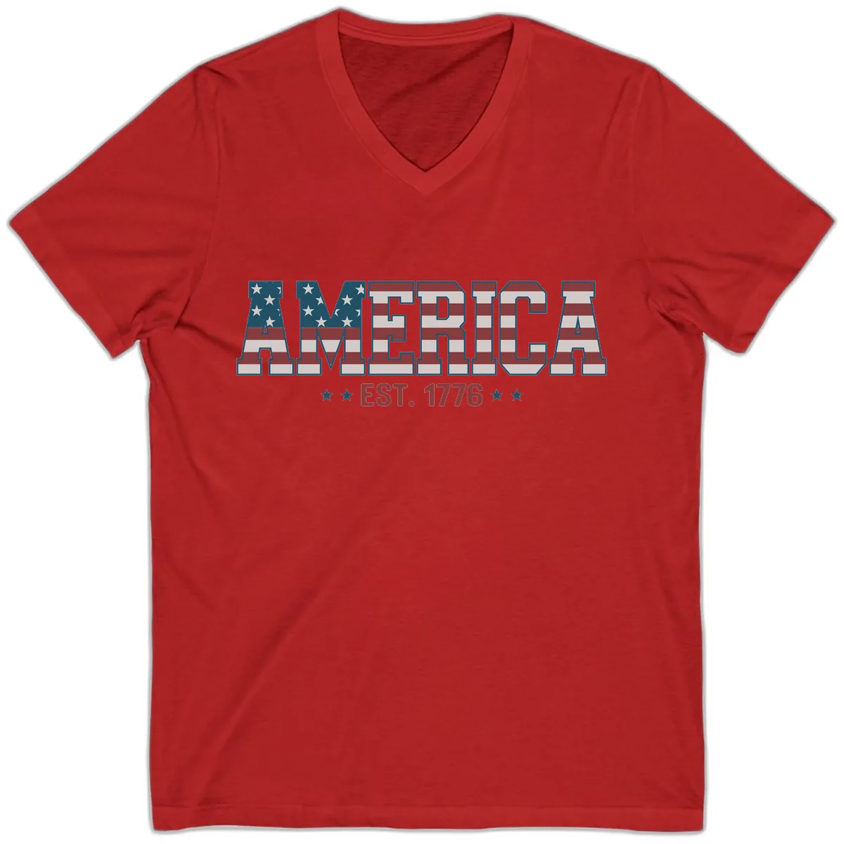 America Est. 1776 Flag Lettering V-Neck in Red