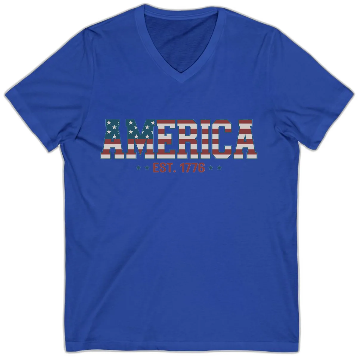 America Est. 1776 Flag Lettering V-Neck in True Royal