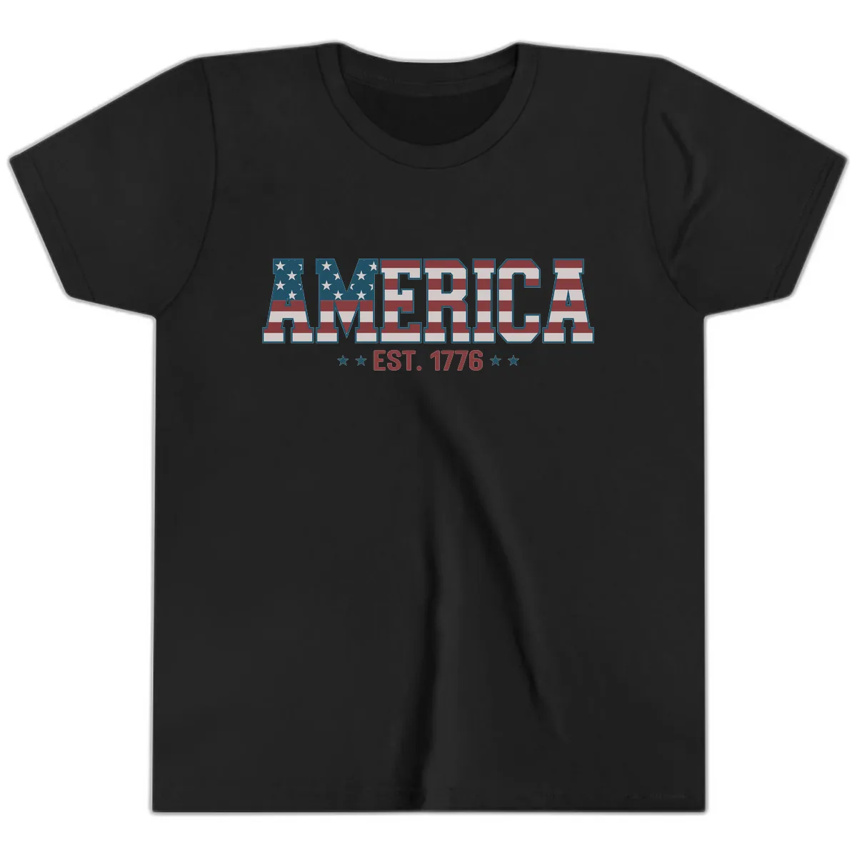 America Est. 1776 Flag Lettering Youth T-Shirt in Black