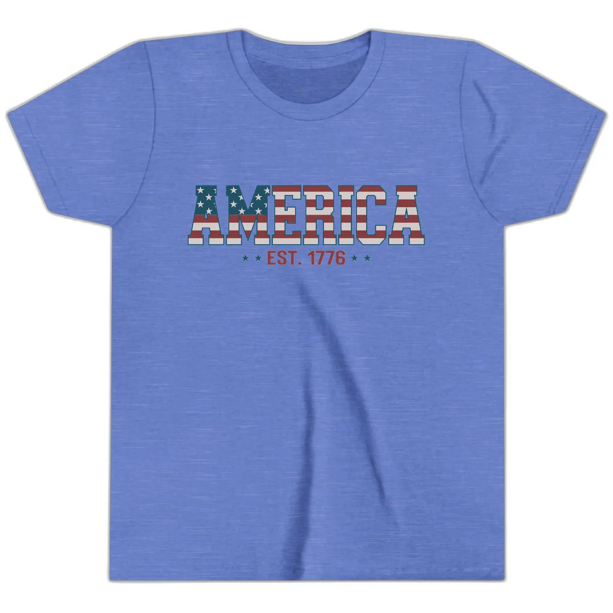 America Est. 1776 Flag Lettering Youth T-Shirt in Heather Columbia Blue