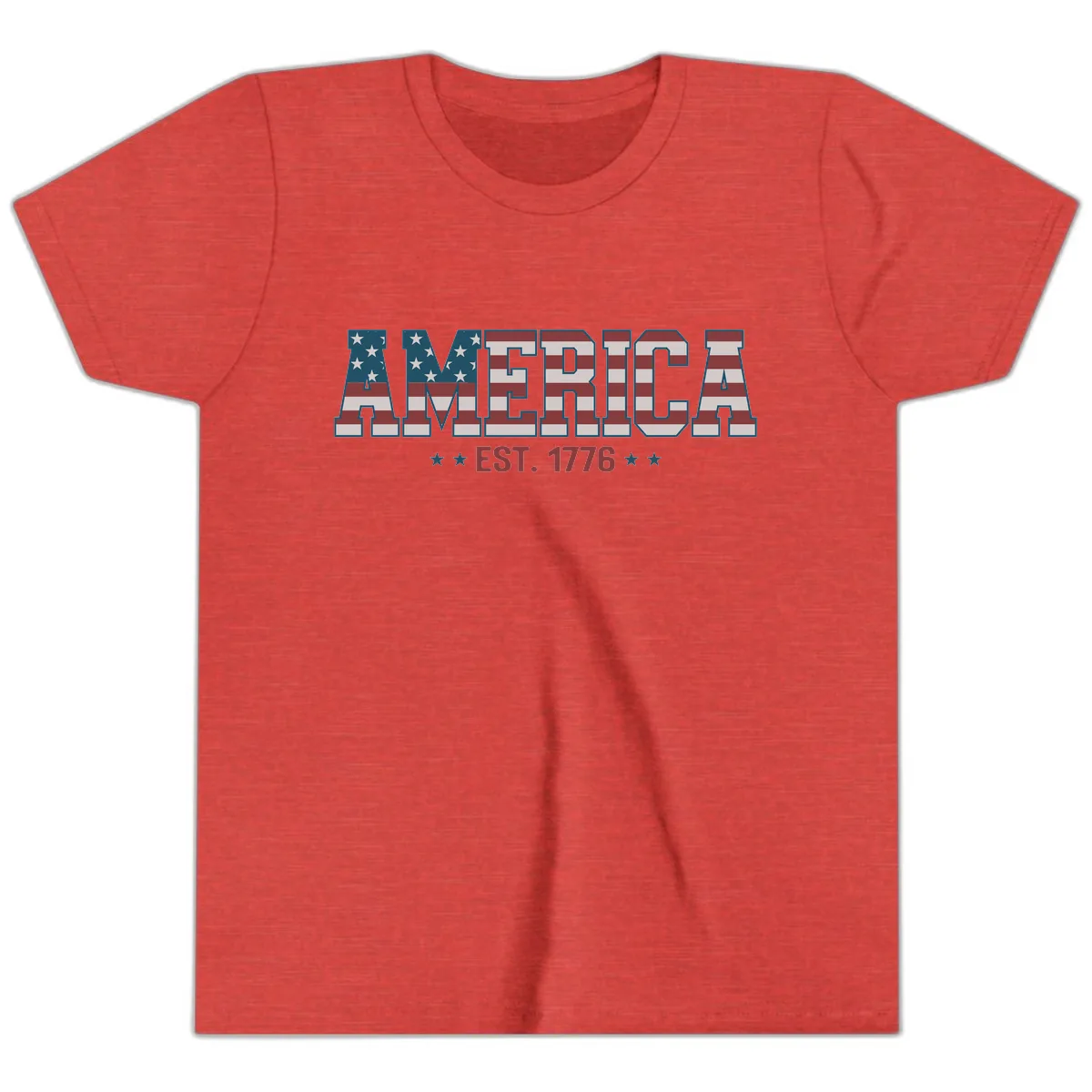 America Est. 1776 Flag Lettering Youth T-Shirt in Heather Red