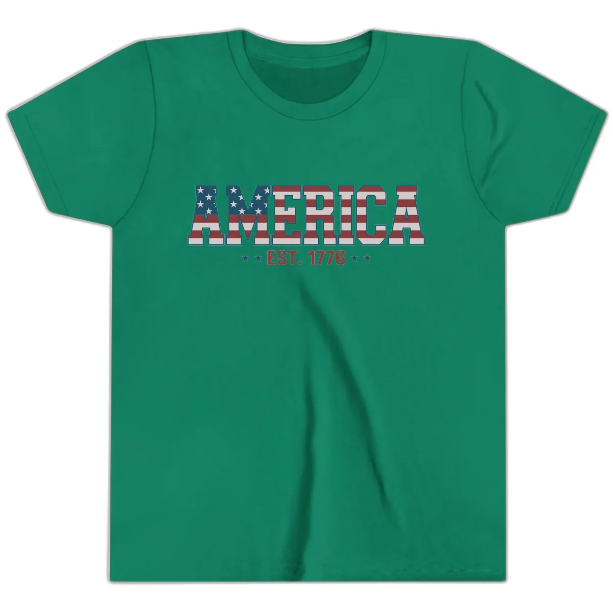 America Est. 1776 Flag Lettering Youth T-Shirt in Kelly