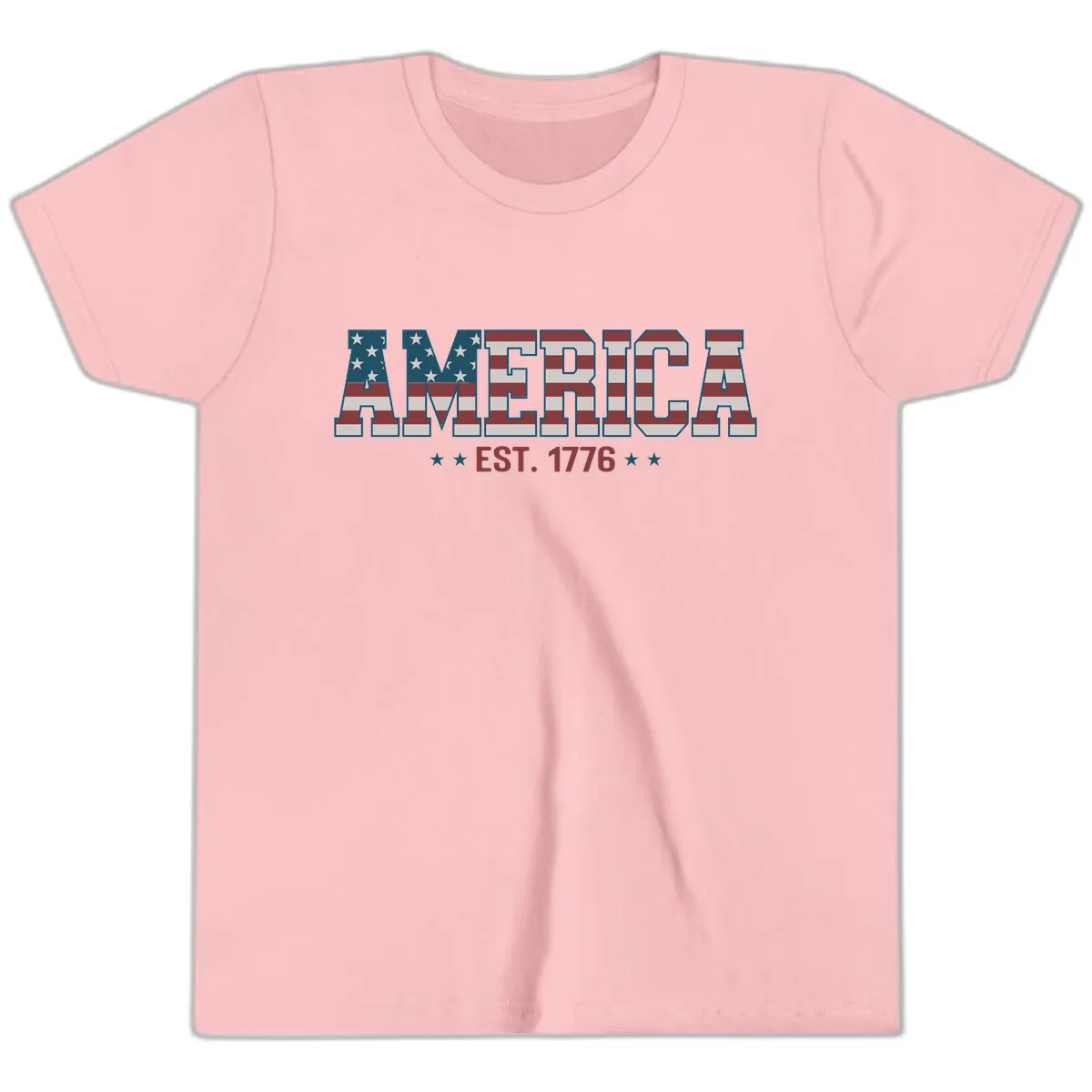 America Est. 1776 Flag Lettering Youth T-Shirt in Pink