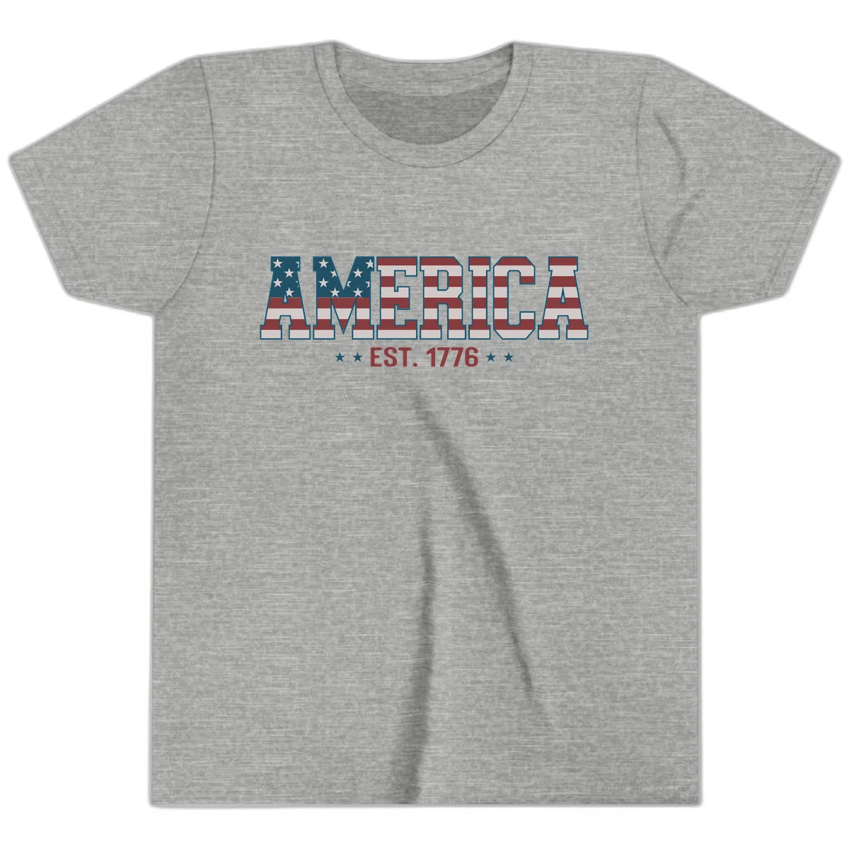 America Est. 1776 Flag Lettering Youth T-Shirt in Athletic Heather