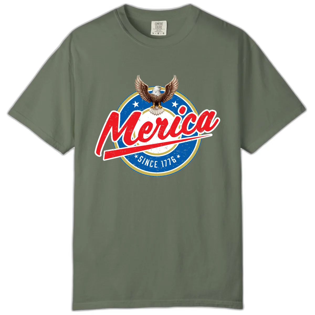 Merica Since 1776 Eagle Badge Comfort Color in Moss