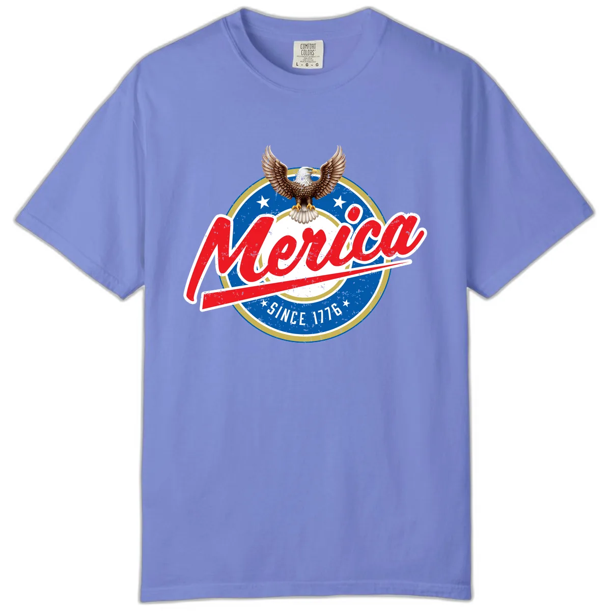 Merica Since 1776 Eagle Badge Comfort Color in Flo Blue