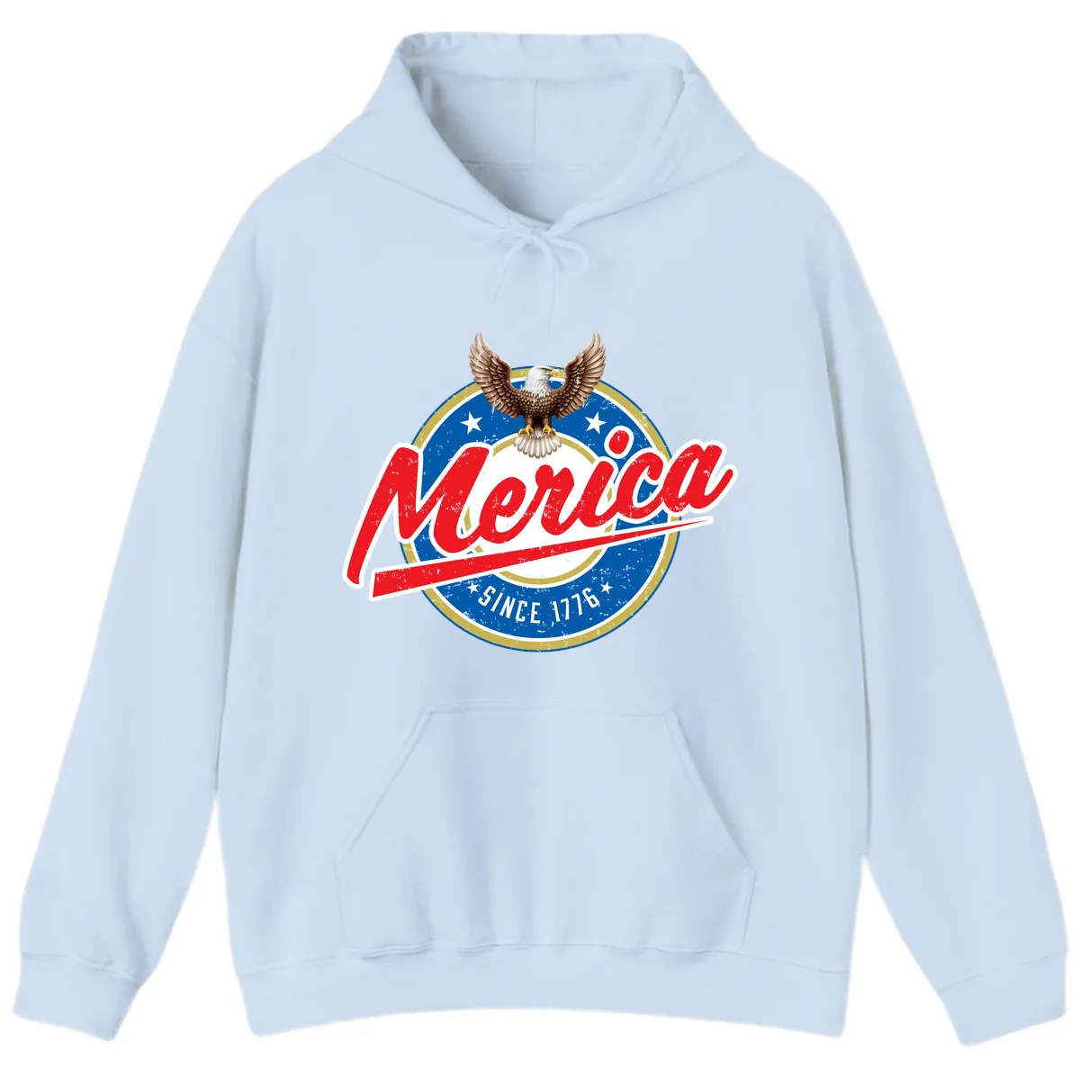 Merica Since 1776 Eagle Badge Hoodie in Light Blue