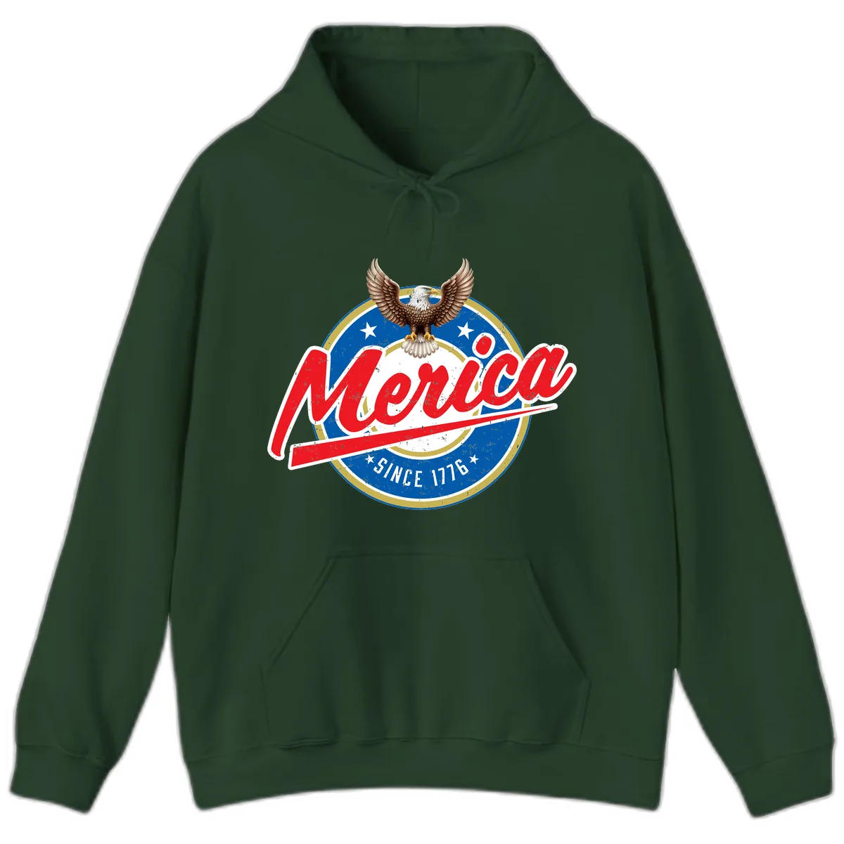 Merica Since 1776 Eagle Badge Hoodie in Forest Green