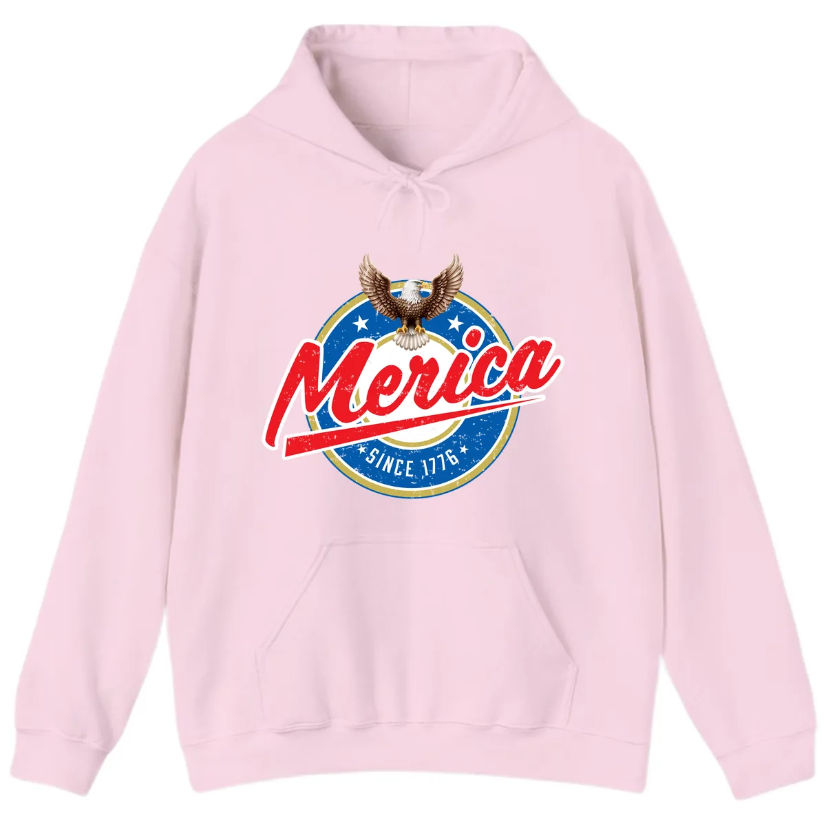 Merica Since 1776 Eagle Badge Hoodie in Light Pink