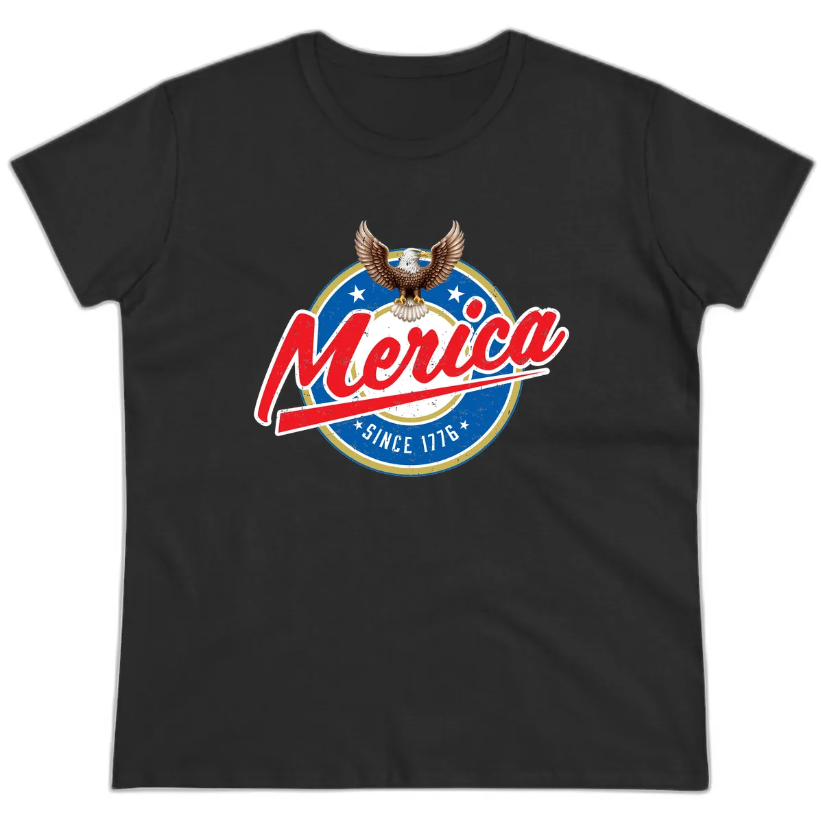 Merica Since 1776 Eagle Badge Ladies Tee in Black