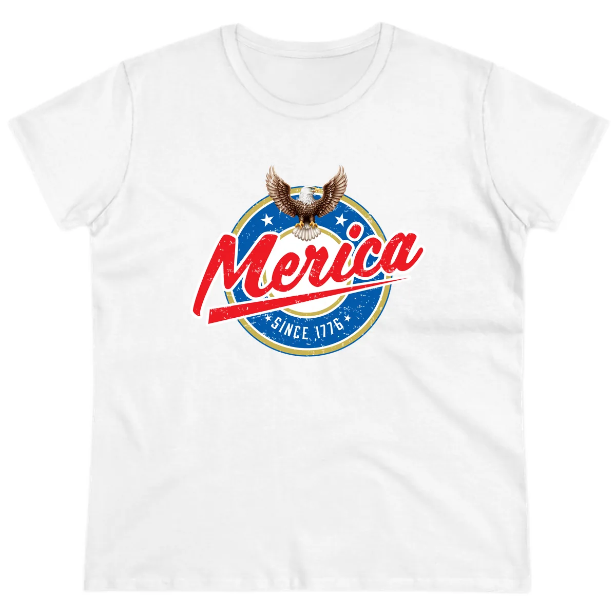 Merica Since 1776 Eagle Badge Ladies Tee in White