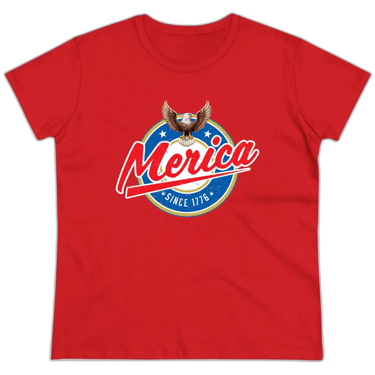 Merica Since 1776 Eagle Badge Ladies Tee in Red