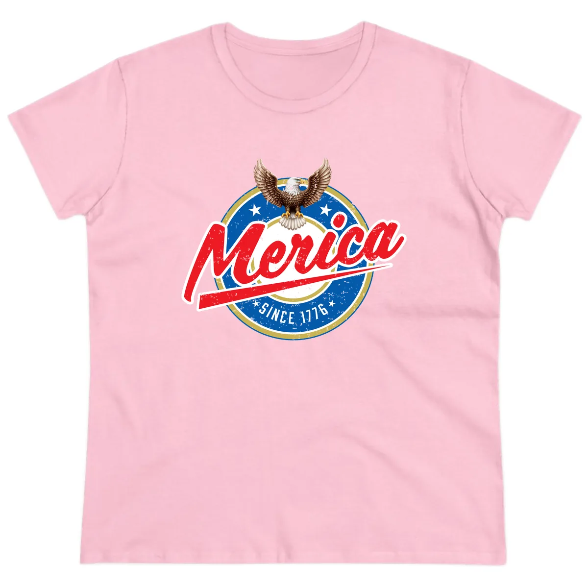 Merica Since 1776 Eagle Badge Ladies Tee in Light Pink