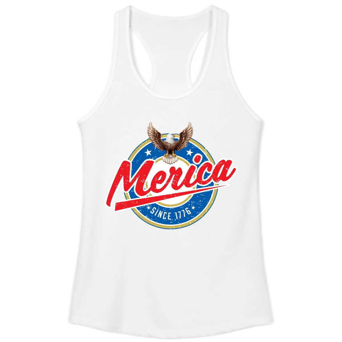 Merica Since 1776 Eagle Badge Ladies Tank in White