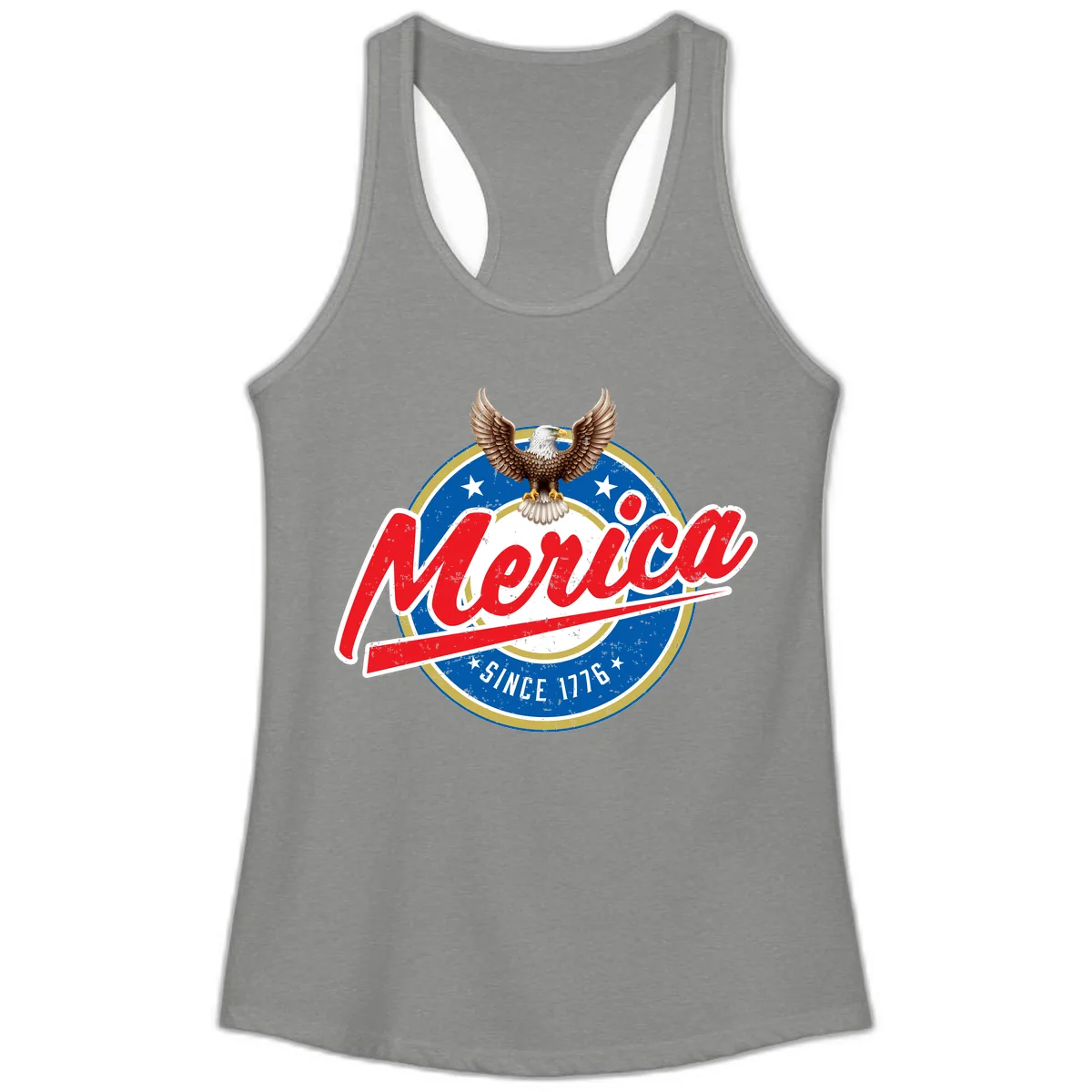 Merica Since 1776 Eagle Badge Ladies Tank in Heather Grey