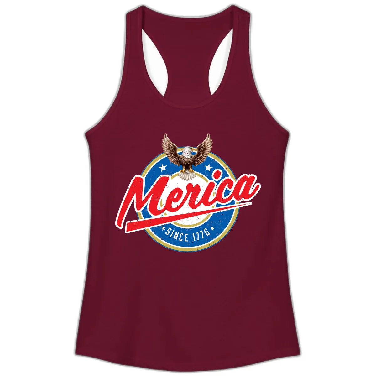 Merica Since 1776 Eagle Badge Ladies Tank in Solid Cardinal Red