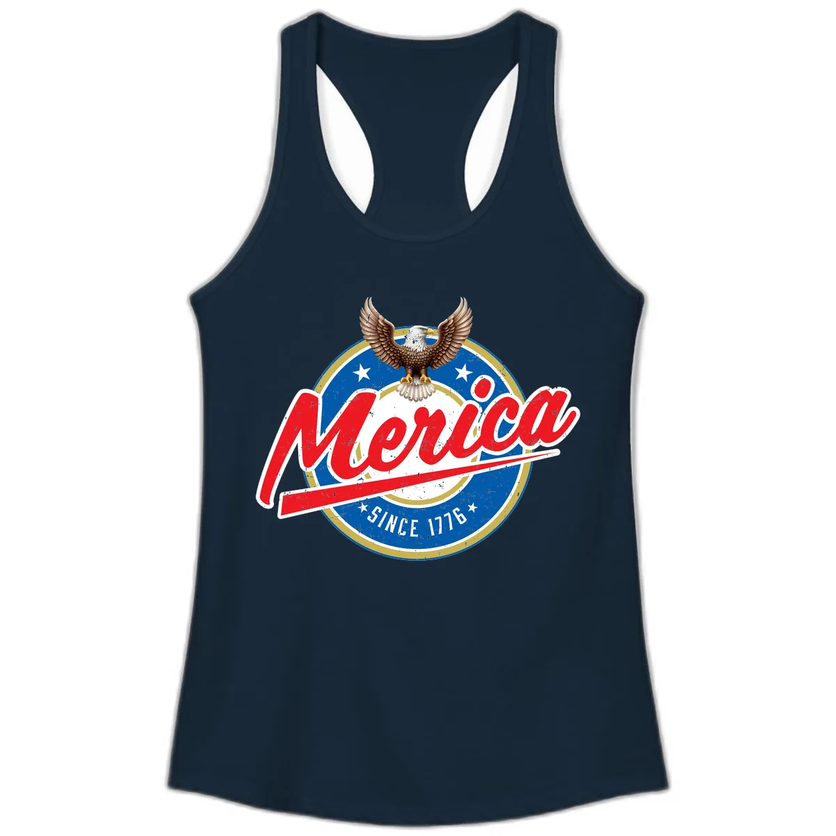 Merica Since 1776 Eagle Badge Ladies Tank in Solid Midnight Navy
