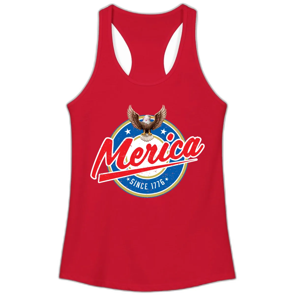 Merica Since 1776 Eagle Badge Ladies Tank in Solid Red