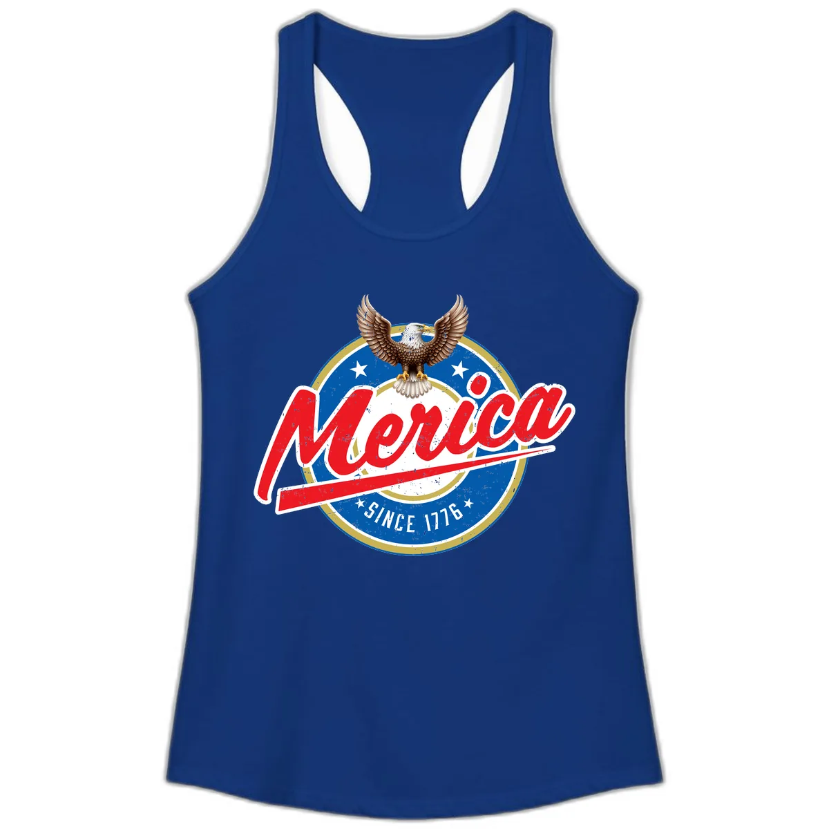 Merica Since 1776 Eagle Badge Ladies Tank in Solid Royal