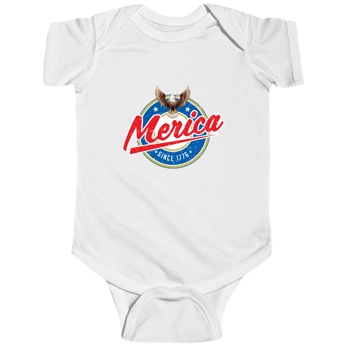 Merica Since 1776 Eagle Badge Baby Onesie in White