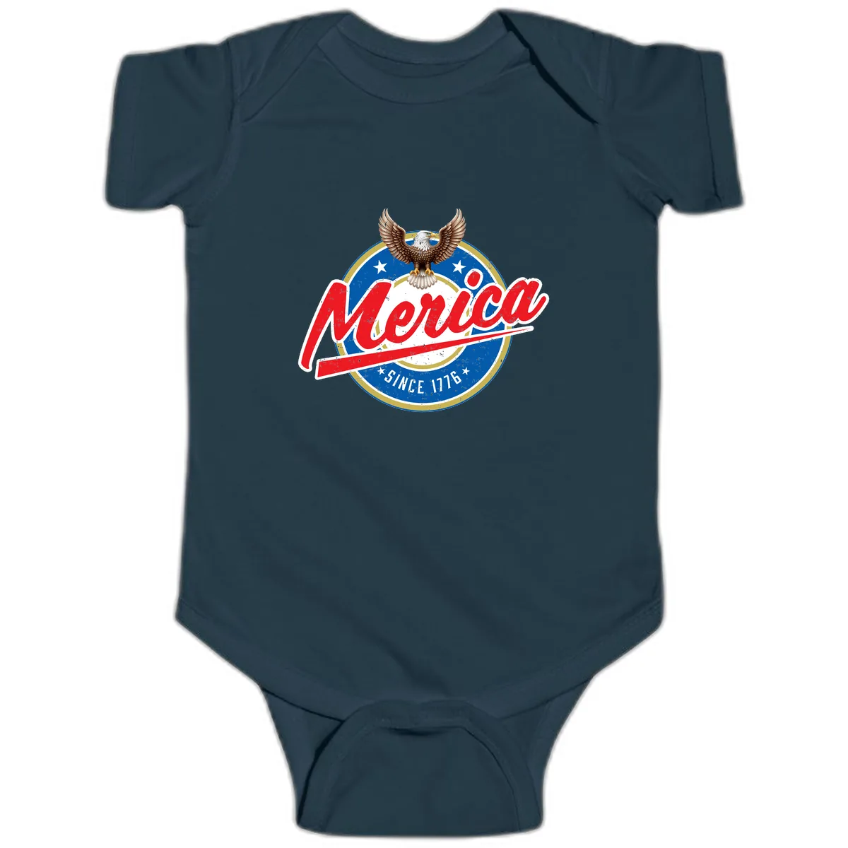 Merica Since 1776 Eagle Badge Baby Onesie in Navy
