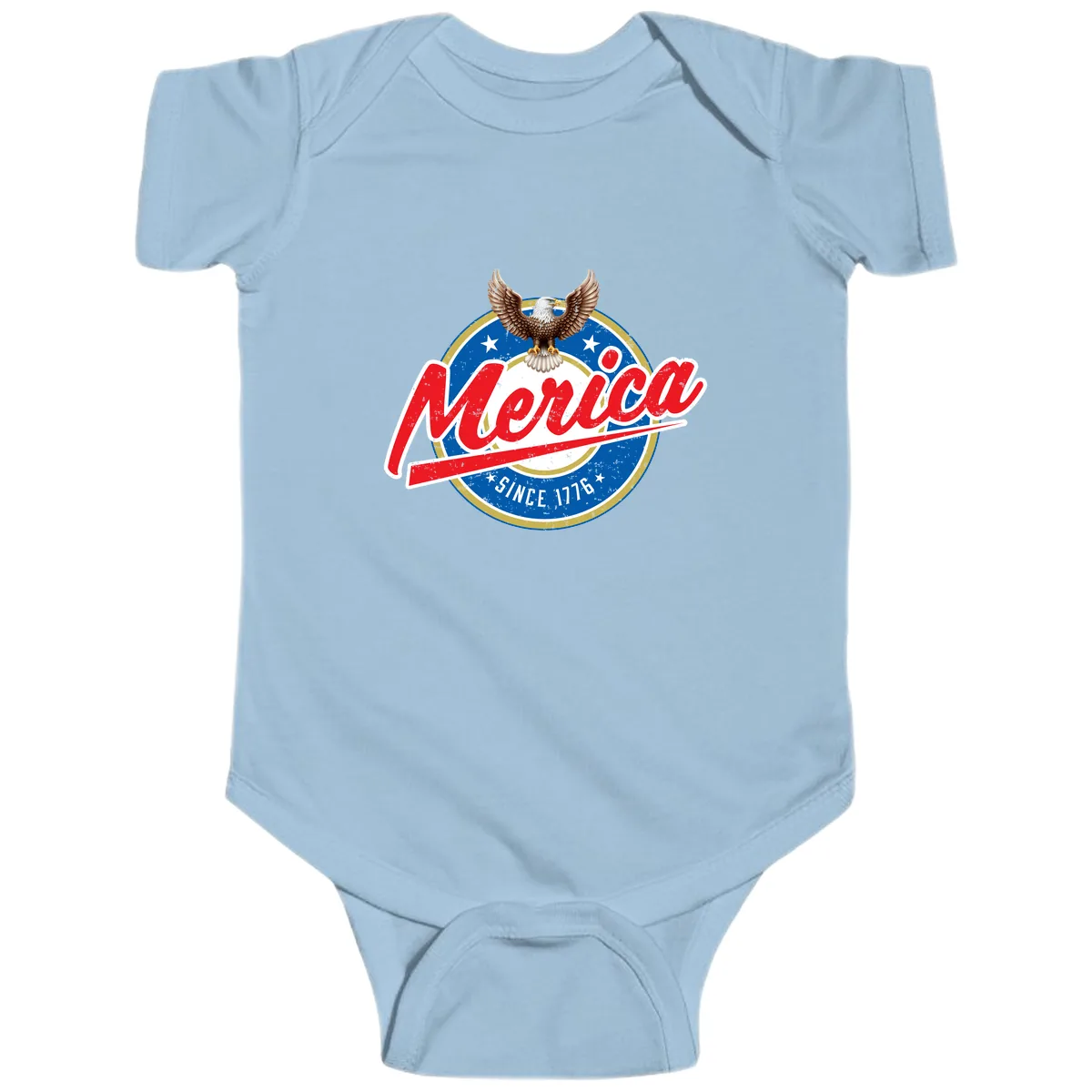 Merica Since 1776 Eagle Badge Baby Onesie in Light Blue