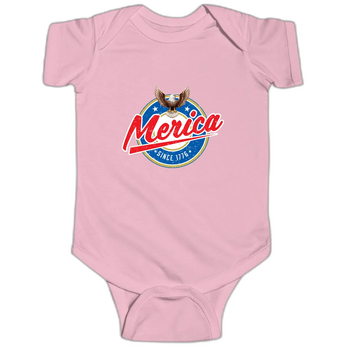 Merica Since 1776 Eagle Badge Baby Onesie in Pink