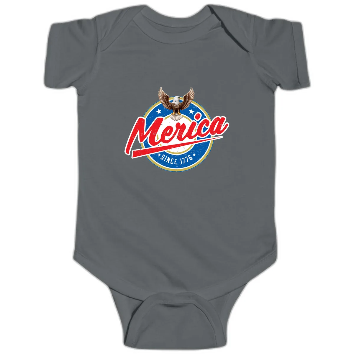 Merica Since 1776 Eagle Badge Baby Onesie in Charcoal