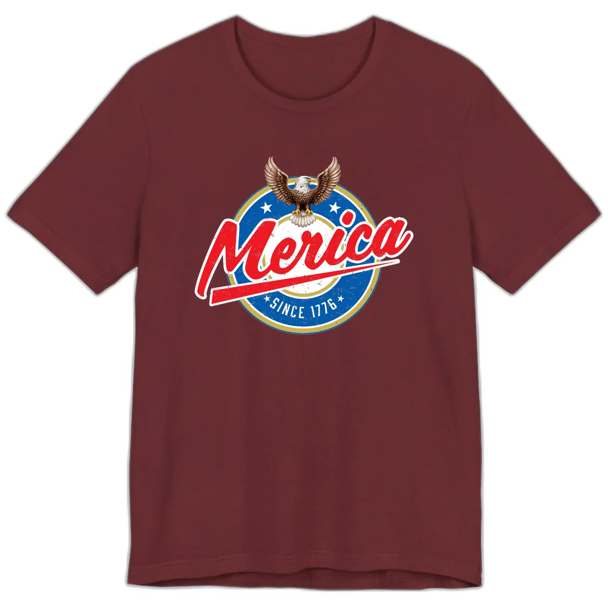 Merica Since 1776 Eagle Badge Premium T-Shirt in Heather Cardinal