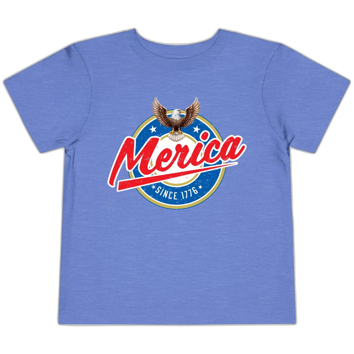 Merica Since 1776 Eagle Badge Toddler T-Shirt in Heather Columbia Blue