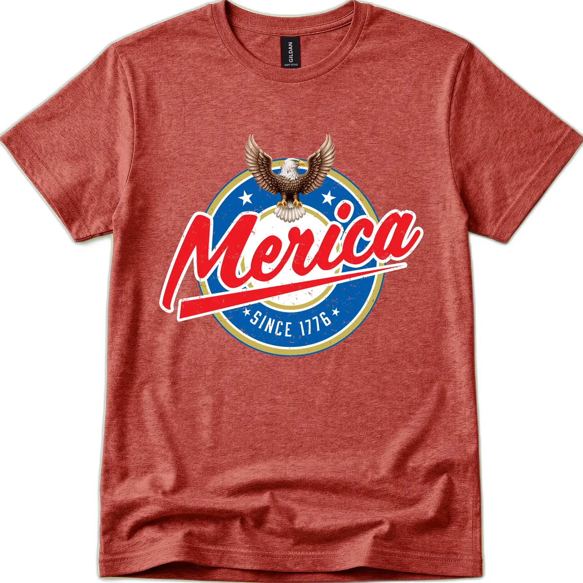 Merica Since 1776 Eagle Badge T-Shirt in Heather Cardinal